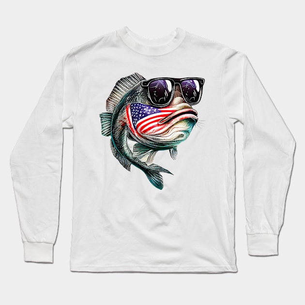 Cool American Bass Fish #2 Long Sleeve T-Shirt by Chromatic Fusion Studio